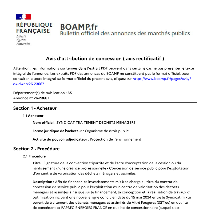 avis attribution concessions Paprec